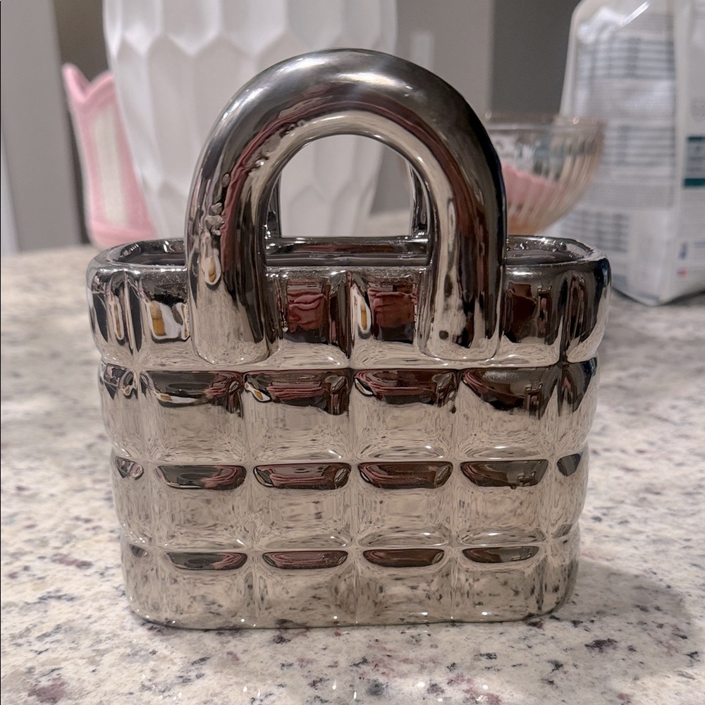 Silver Ceramic Handbag Accent - Decorative Home Accent